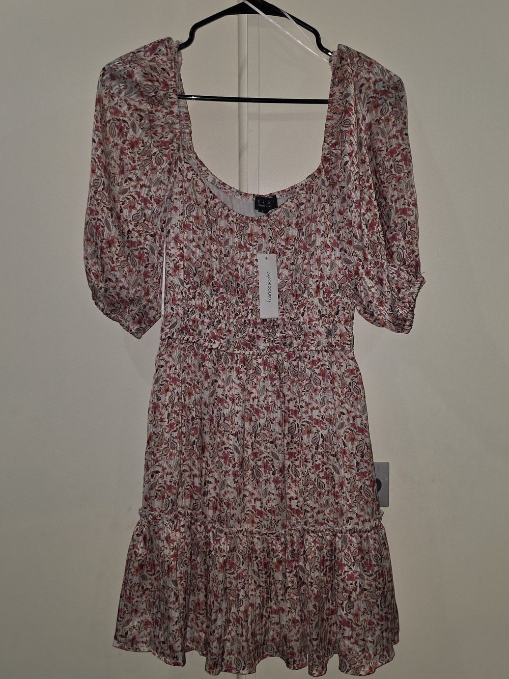 Francesca's Collections Blush Floral Smocked Mini Dress
